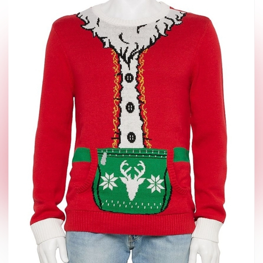 Ugly Christmas sweater mens santa look with pouch pocket M nwt - Picture 1 of 3